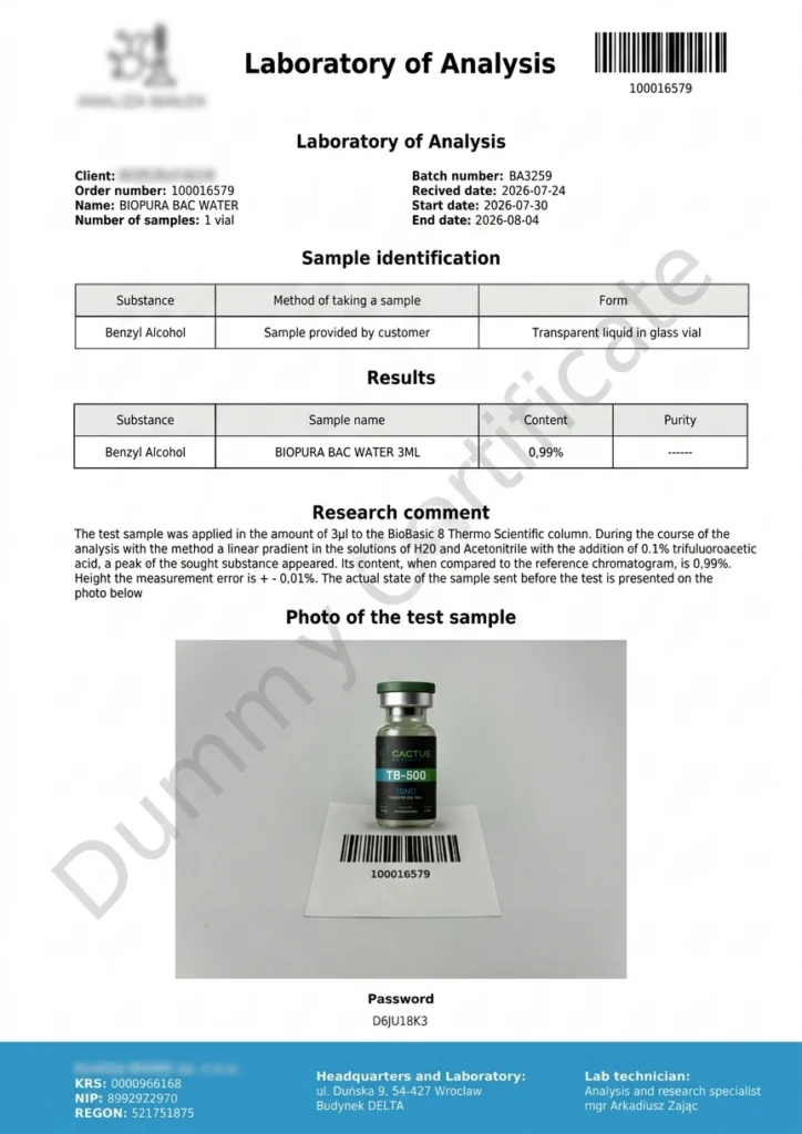 Certificate of Analysis